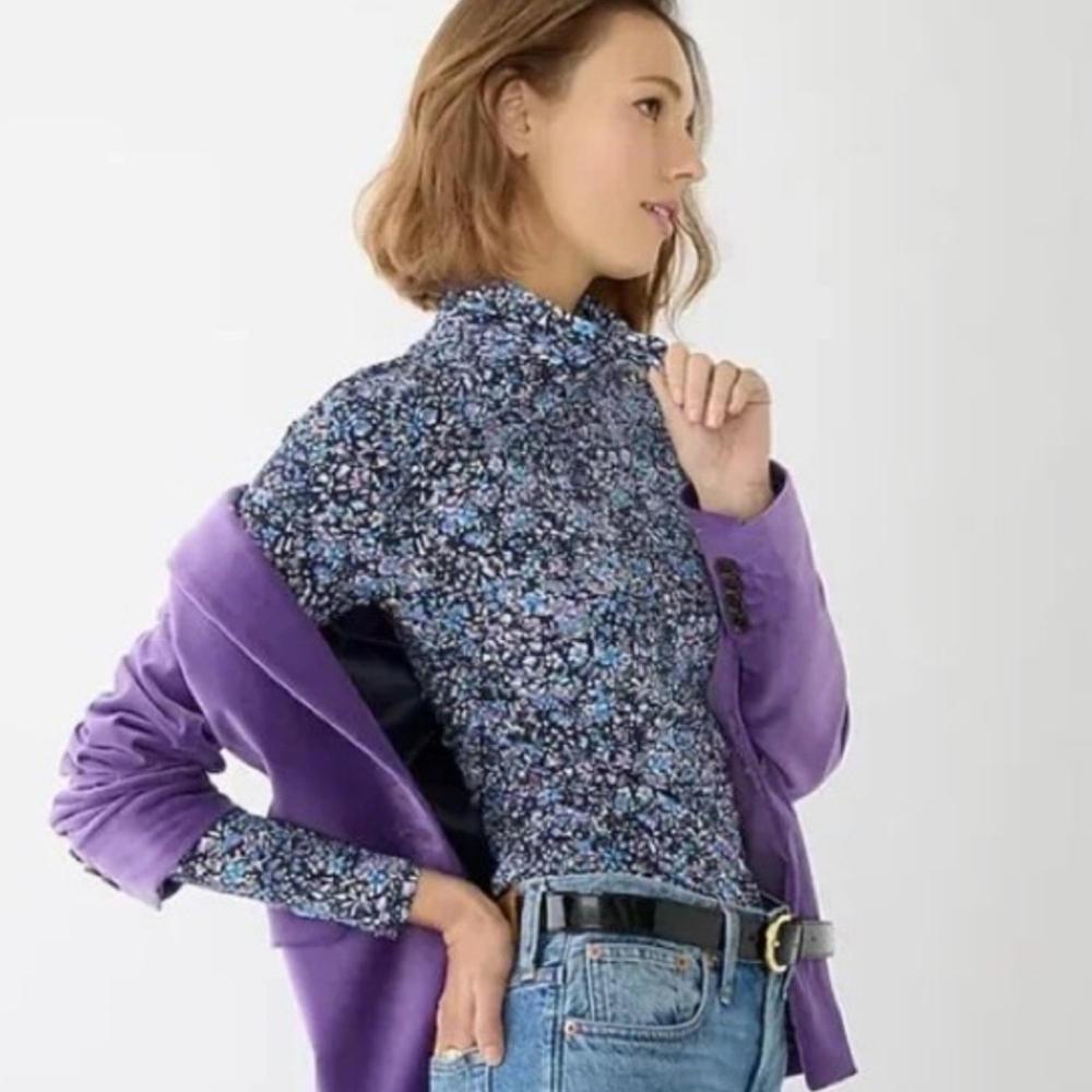 J.Crew Ruched Matte Jersey Turtleneck Top Coventry Floral Medium Navy Lavender